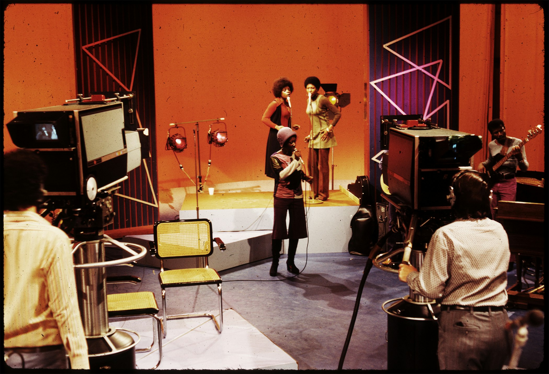 LaBelle (Patti LaBelle, Sarah Dash, and Nona Hendryx) perfoming on <i>Soul!</i>, October 20, 1971. Photo by Alex Harsley.